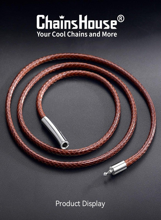 ChainsHouse Mens Brown String Necklace Cord Leather Chain 3MM 30 Inches Long Braided Rope Jewellery Mens Waterproof Chain - Image 3